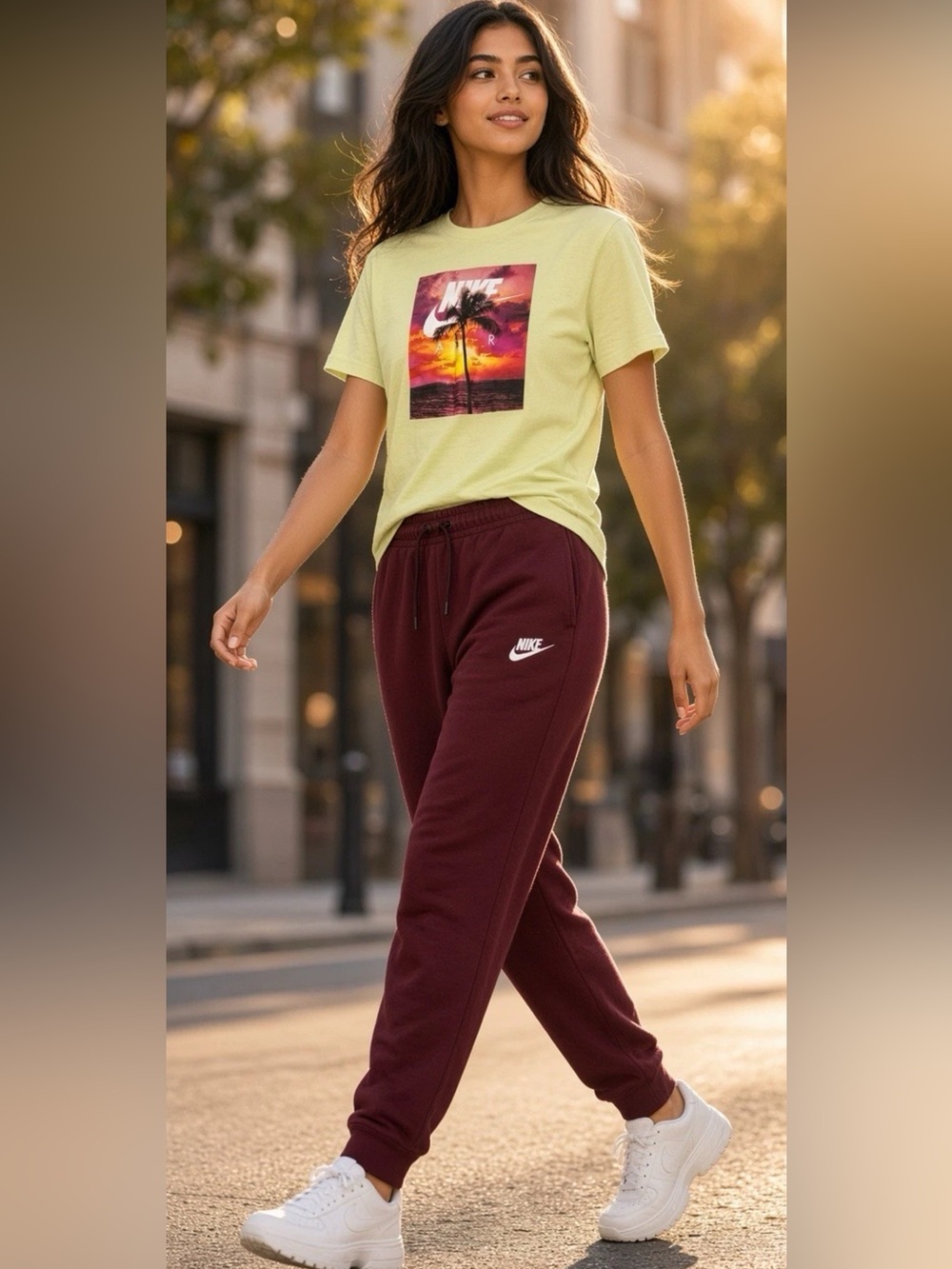 Nike 2 PC Athleisure Set Fleece Joggers S/S Lime Green  Air Tee Fits Womans SZ.S
